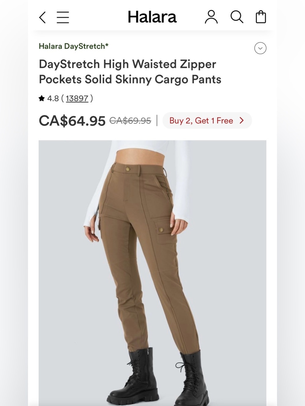 NEW !!  HALARA DayStretch High Waisted Zipper Cargo Pants ~ Size XL